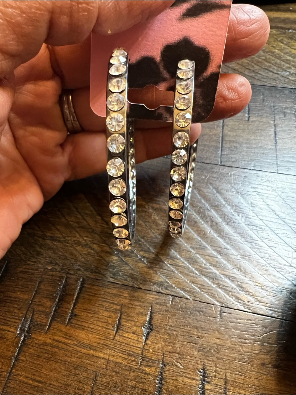 Gun Metal with Rhinestone Hoops - Picture 2 of 3